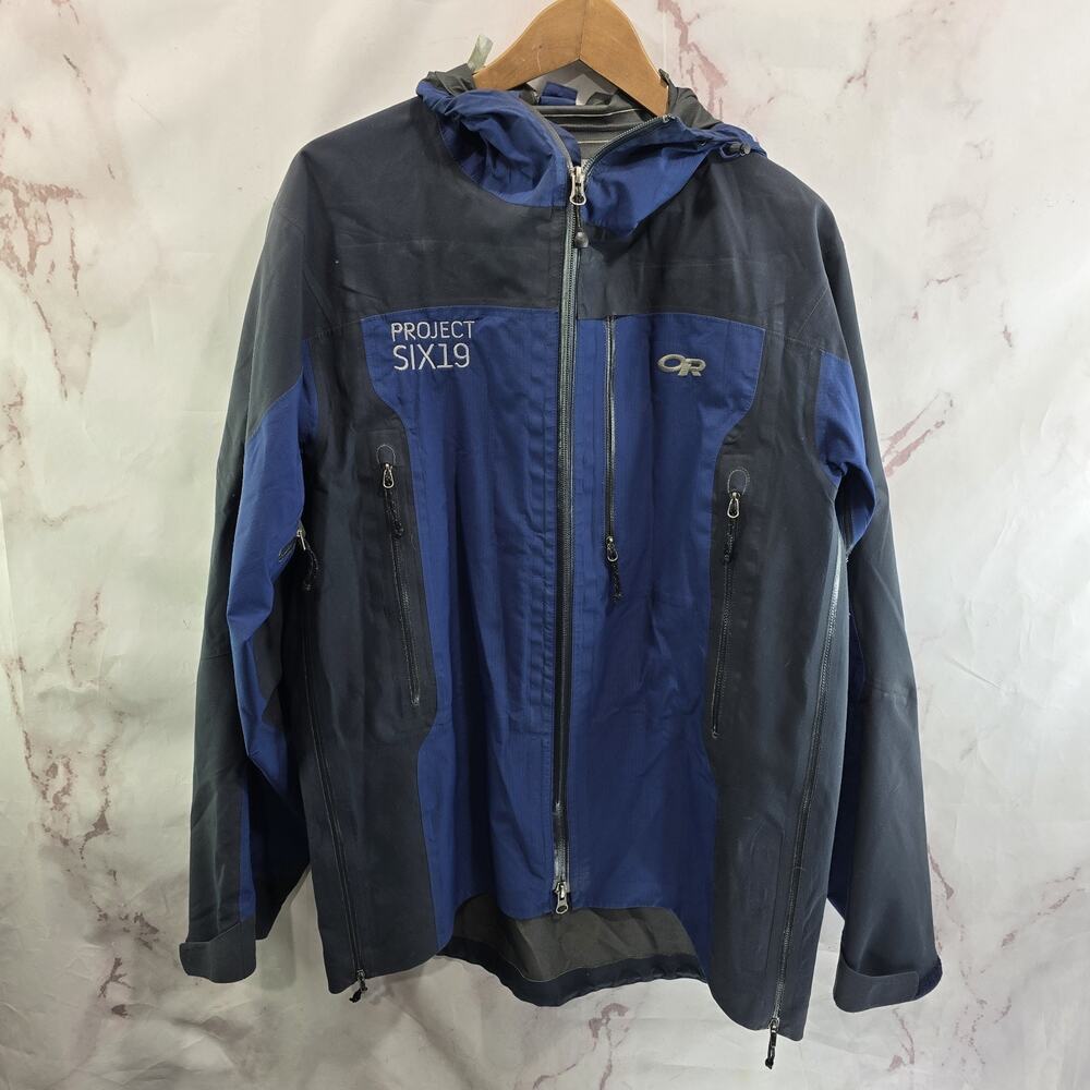Outdoor Research Rain Jacket Mens Medium Blue Gray Goretex Ski Shell Pit Zips